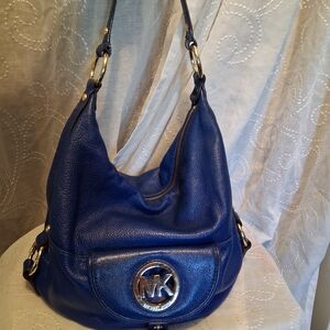 Michael Kors Blue Leather Fulton Hobo Bag